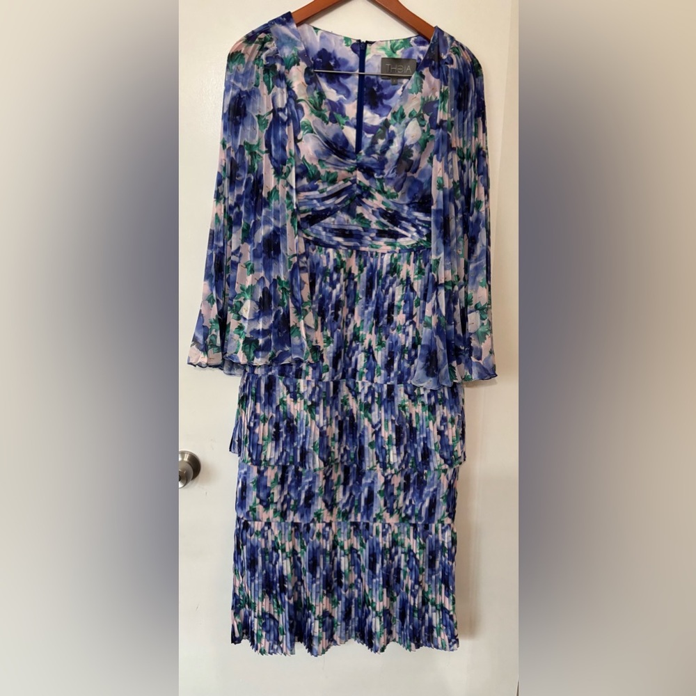 Theia Women Gemma Pleated Tiered Skirt Midi-Dress Size 2 NWT Wedding Guest Party